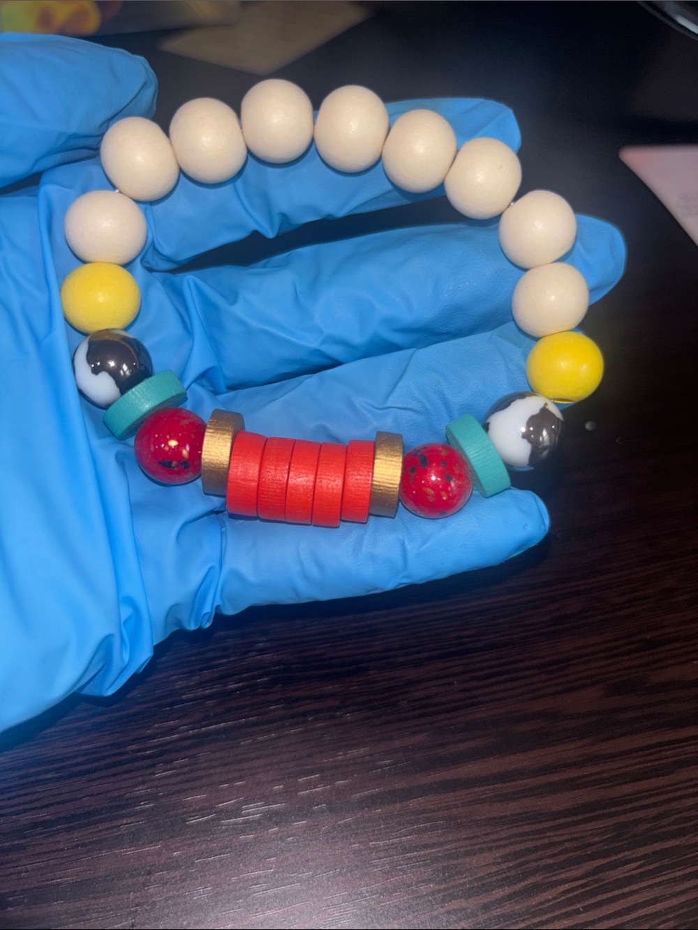 Colorblock Beaded Stretch Bracelet - Red, Yellow & Cream